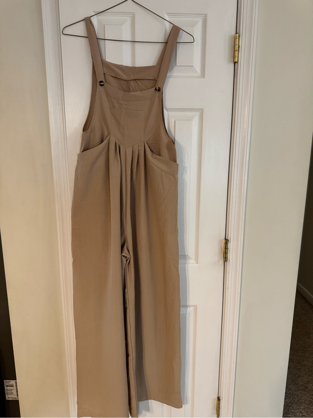 Beige Wide-Leg Pinafore Jumpsuit